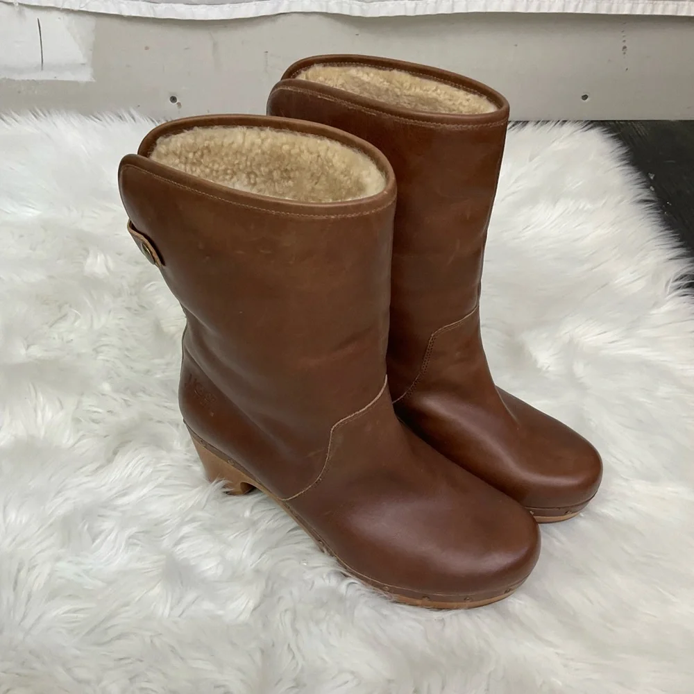 UGG Women's Chestnut Brown Lynnea Leather Boots Size 8 - Picture 7 of 13